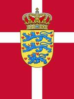 The official current flag and coat of arms of Denmark. State flag of Denmark. Illustration. photo