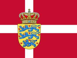el oficial Actual bandera y Saco de brazos de Dinamarca. estado bandera de Dinamarca. ilustración. foto
