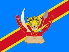 The official current flag and coat of arms of Democratic Republic of the Congo. State flag of Congo. Illustration. photo