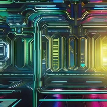 Abstract background in cyberpunk style. Geometric pattern in modern style. The image was created using generative AI. photo