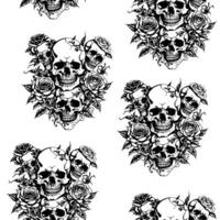 Seamless pattern with skulls and roses, tattoo sketch vector