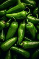 Realistic photo of a bunch of jalapeno. top view vegetables scenery. AI Generated