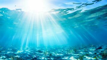 Transparent Background Of Underwater Blue Ocean. AI Generated. Free Photo