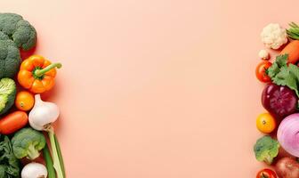 Top view vegetables on pink background. Created by AI tools photo