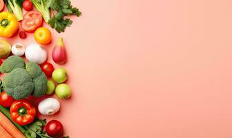 Top view vegetables on pink background. Created by AI tools photo