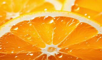 Macro capture of a juicy orange slice with shimmering water droplets. Created by AI photo