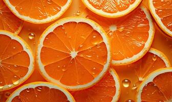 Vibrant orange slices showcased against a sleek backdrop. Created by AI photo