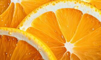 Macro capture of a juicy orange slice with shimmering water droplets. Created by AI photo
