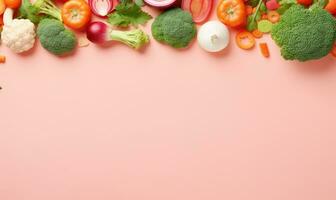 Top view vegetables on pink background. Created by AI tools photo