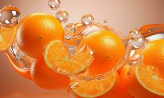 Translucent orange slice with water bubbles. Created by AI photo