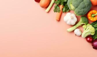 Top view vegetables on pink background. Created by AI tools photo