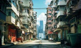 tiempo de día paisaje urbano de kowloon distrito. creado por ai foto