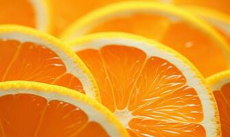 Macro capture of a juicy orange slice with shimmering water droplets. Created by AI photo