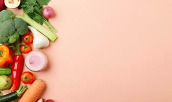 Top view vegetables on pink background. Created by AI tools photo