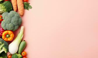 Top view vegetables on pink background. Created by AI tools photo