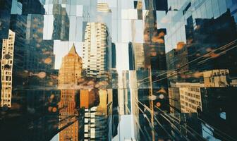 Surreal kaleidoscopic view of towering buildings. Created by AI photo