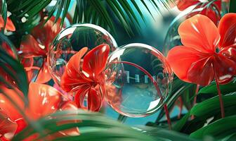 Tropical background with glassmorphism elements. Created by AI photo