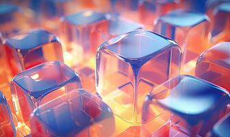 Vibrant glass morphism art with cubes. Created by AI photo