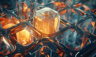 Close-up of a glass morphism effect with a soft glow. Created with generative AI tools photo
