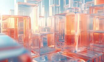 Futuristic glass cube structures depicting. Glassmorphism abstract design. Created by AI photo