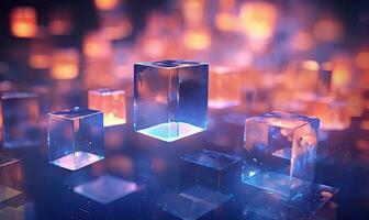 Abstract with vibrant illuminated cubes and glowing glass elements. Created by AI photo