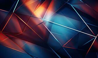 Vibrant abstract background with blue and orange triangles. Created by AI photo