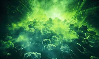 Intense radiant green glow suggesting radioactive presence. Created by AI photo