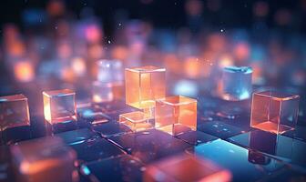 Abstract with vibrant illuminated cubes and glowing glass elements. Created by AI photo