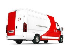 Big white delivery van with red details - tail view photo