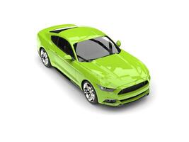 Screaming green modern super muscle car - top down view photo