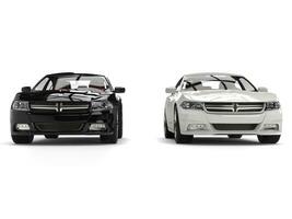 Black and white modern fast city cars - front view photo