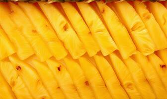 Close-up of golden juicy pineapple slices. Created by AI photo