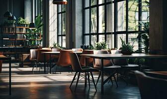 Elegant empty coworking environment. Created by AI tools photo