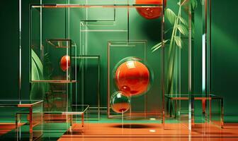 Modern space with glassmorphism elements, adorned with mesmerizing glass decor and natural beauty. Created by AI photo