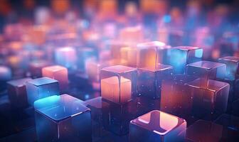 Abstract with vibrant illuminated cubes and glowing glass elements. Created by AI photo