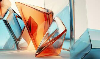 Modern glass morphism design with blue and orange glass structures. Created by AI photo