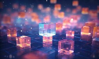 Abstract with vibrant illuminated cubes and glowing glass elements. Created by AI photo