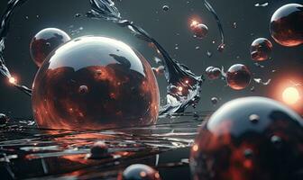 floating spheres and bubbles, set against darkness. Created by AI photo