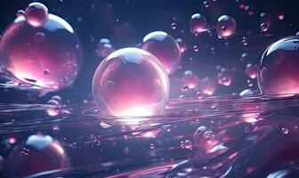 Ethereal scene of water bubbles in a dark backdrop. Created by AI photo