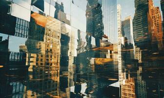 Surreal kaleidoscopic view of towering buildings. Created by AI photo