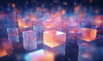 Abstract with vibrant illuminated cubes and glowing glass elements. Created by AI photo
