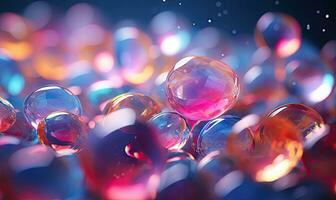 Vibrant close-up composition of colorful glass bubbles. Created by AI photo