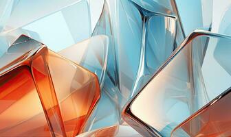 Modern glass morphism design with blue and orange glass structures. Created by AI photo