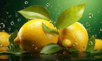 Splashing fresh citrus fruit concept. Created by AI photo