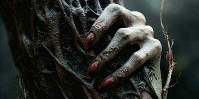 In the dim light, detailed witch's hands. Created by AI photo