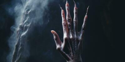 Decaying vampire hand, withered by daylight Created by AI photo
