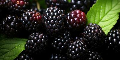 Vivid close-up of juicy blackberries. Created by AI tools photo