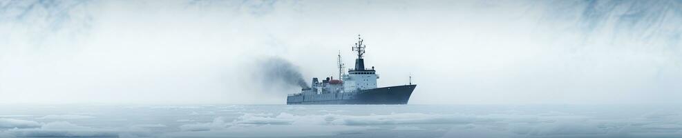 Amidst the ice, alone icebreaker. Created by AI photo