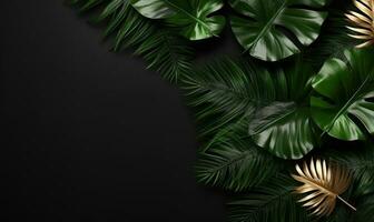 A captivating array of monstera leaves set against a black background. AI Generative photo