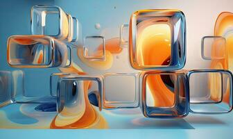 Dynamic interplay of 3D liquid forms in vibrant hues. Abstract composition. AI Generative photo